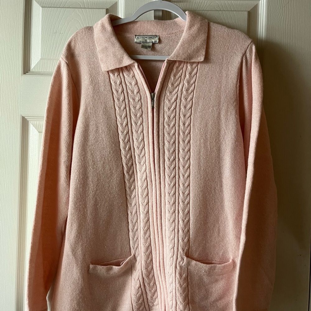 Allison Daley Pink Cable Knit Cardigan Sweater